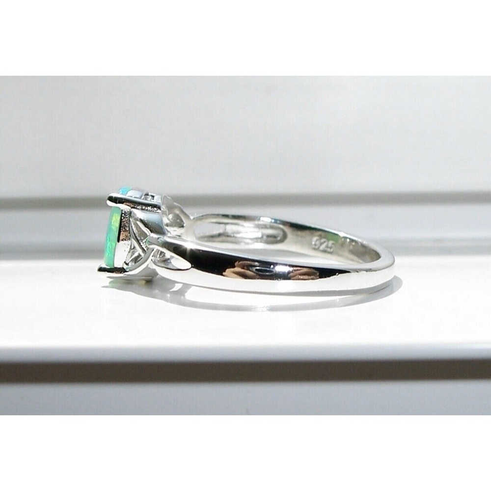 925 STERLING SILVER Lab Created Green Fire Opal Ring - Picture 10 of 16